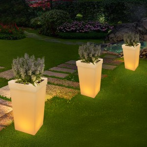 High quality PE solar flower pot lights outdoor decorative lights LED garden flower pot lights