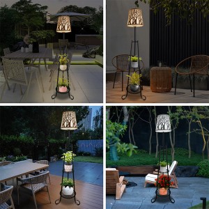 Floor to floor illuminated flower pot rack in patio |Huajun